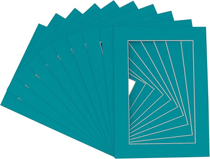 6x8 Mat for 8x10 Frame - Precut Mat Board Acid-Free Show Kit with Backing Board, and Clear Bags Teal Blue 6x8 Photo Matte Made to Fit a 8x10 Picture Frame Matboard for Framing, Pack of 25 Mats