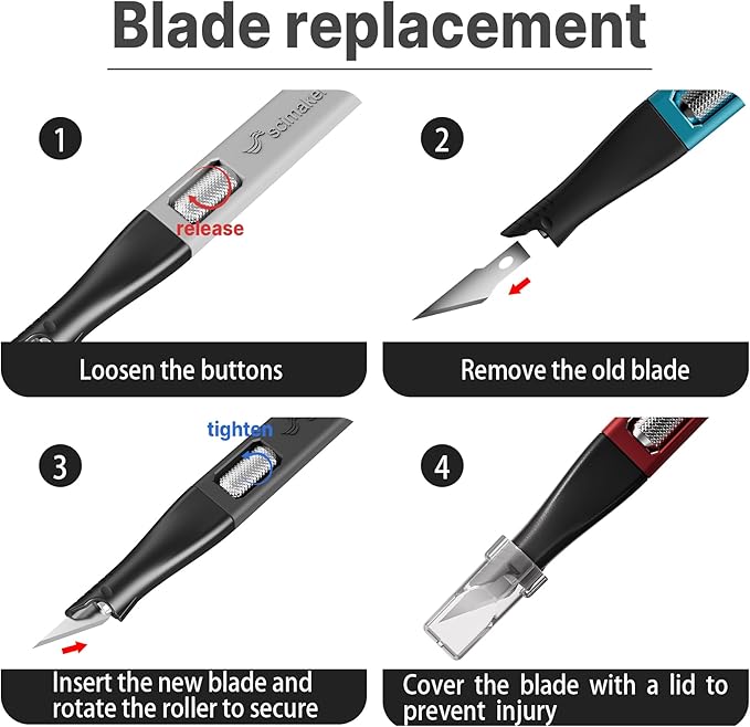 3 PCS Exacto Knife,Hidden Blade Design at The End,Comes with 5 Spare High Qualiry Carbon Steel Exacto Knife Blades. Craft Knife for Crafting, Arts,Modeling,Scrapbooking,Stencil,DIY Projects.Red