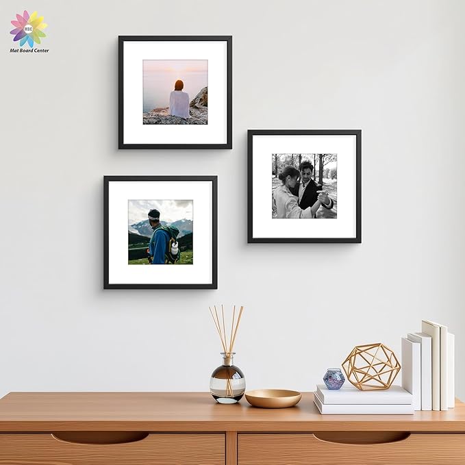 Mat Board Center, Pack of 25, 12x12 for 8x8 White Mat Kit - Acid Free, 4-ply Thickness, White Core - Includes Backing Boards and Clear Bags - for Pictures, Photos, Framing