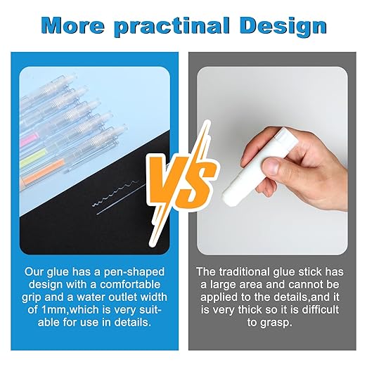 6 Pcs Glue Stick Pens for Crafting, Easy Precise Control Fine Tip, Quick Dry Paper Craft Glue for Card Making