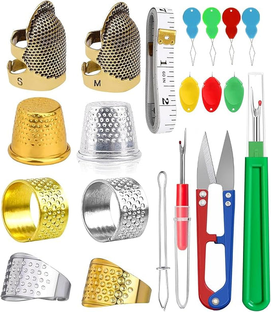 CousDUoBe Sewing Thimble Kit,thimbles for Hand Sewing，Needle threaders，Seam Rippers for Sewing，Measuring Tape and Thread Snips, Hand Embroidery Craft（Complete Sewing Kit）