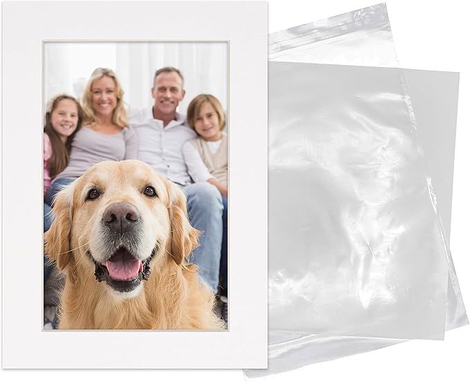 6x8 Mat for 8x10 Frame - Precut Mat Board Acid-Free Show Kit with Backing Board, and Clear Bags White 6x8 Photo Matte Made to Fit a 8x10 Picture Frame Matboard for Framing, Pack of 100 Mats