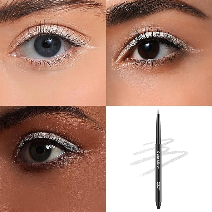 Smudge Proof Eyeliner, Waterproof Retractable Eye liner with Brush, Matte and Shimmer Eyeliner Pencil, Creamy Texture, Long lasting & Smooth(46 Platinum Shimmer)