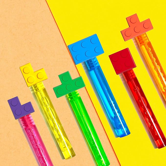 Building Blocks Party Favors,24Pcs Building Blocks Bubble Wands for Kids,Cute Bubble Wand for Birthday Party Supplies,Classroom Prizes Pinata Goodie Bag Stuffers Gifts