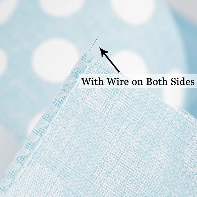 MEEDEE Blue Burlap Ribbon 2.5 Inch with White Polka Dot Blue White Wired Ribbon for Baby Boy Wreaths and Showers, 10 Yards