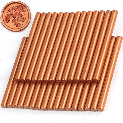 Copper Gold Wax Seal Sticks, 30pcs Sealing Wax Sticks, HOSEALING Glue Gun Wax Seal Sticks for Wax Seal Stamp, Premium Sealing Wax for Wedding Invitations, Letter, Envelope (Mini Size)