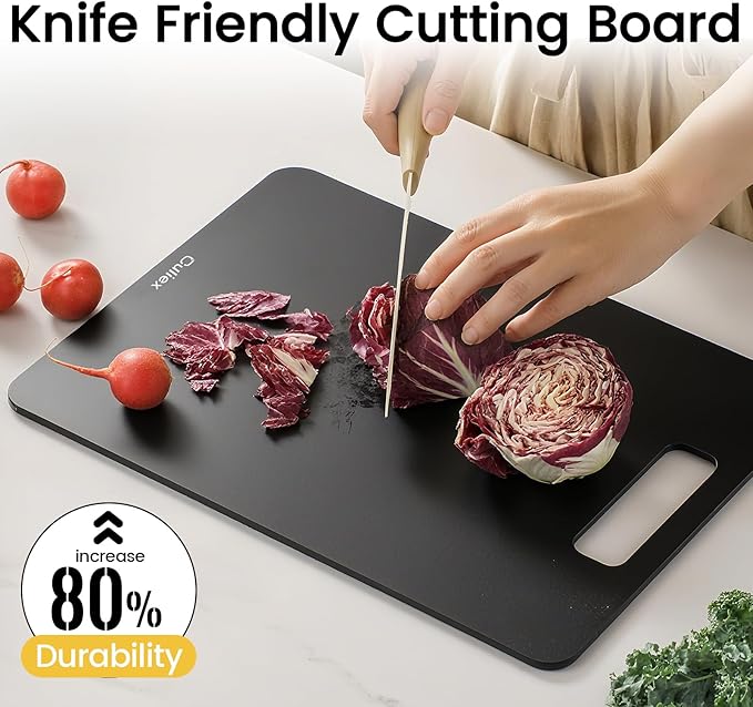 Cutting Boards for Kitchen [Set of 2], Wood Fiber Composite Cutting Board, Dishwasher Safe, Non Slip Non Toxic Chopping Board for Meat Vegetables Fruit Cheese - Black