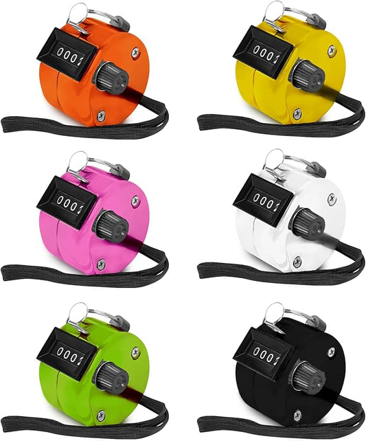6 Pack Clicker Counter,Metal Hand Tally Counters Clicker with Black Nylon Lanyard,4 Digit Display Pitch Counter for Knitting,Coaching,Golf,Lap,Fishing,Umpire,Baseball,Row Sport
