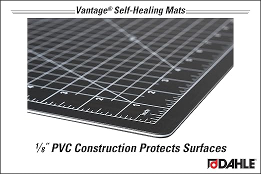 Dahle Vantage 10671 Premium Self-Healing Cutting Mat, 12"x18", 1/2" Grid, 5 Layers for Max Healing, Perfect for Crafts & Sewing, Black