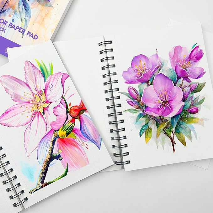 KOVIEDE 100% Cotton Watercolor Paper Pad - 3 Pack (90 Sheets) 5.5"x8.5" Cold Press, 140lb/300gsm Spiral Bound Watercolor Sketchbook, Artist Quality Art Journal Supplies for Adults, Kids & Beginners