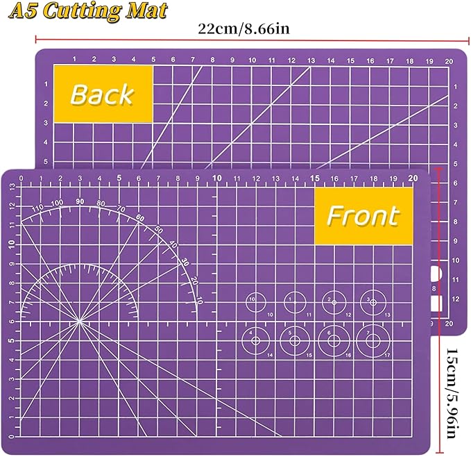 A5 Self-Healing Cutting Mat, Small Cutting Mat, Professional Double Sided Durable Cuttings Mats, Great for Hop Scrapbooking, Quilting, Fabric, Sewing Craft Projects (Black, A5)
