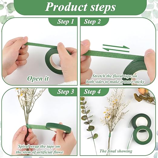 Phinus 9 Rolls Floral Tape, 1/2 Inch x 30 Yard Flower Tape, Green Floral Tape for Floral Crafts Supply, Bouquet Stem Wrapping, Wedding Bouquet (Dark Green and Green)