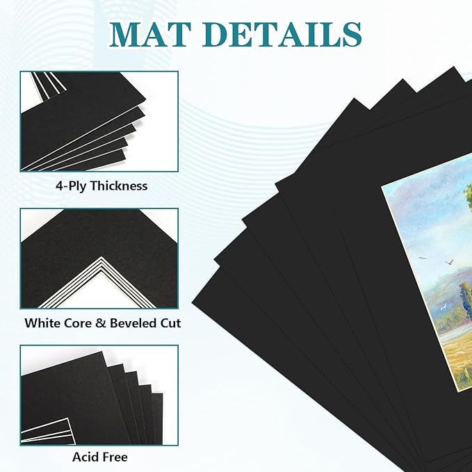ZBEIVAN 8x10 Black Picture Mats with Core Bevel Cut Frame Mattes for 5x7 Pictures - Pack of 5