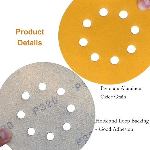 5-Inch 8-Hole Hook and Loop Sanding Discs 320-Grit Random Orbit Sandpaper, 50-Pack