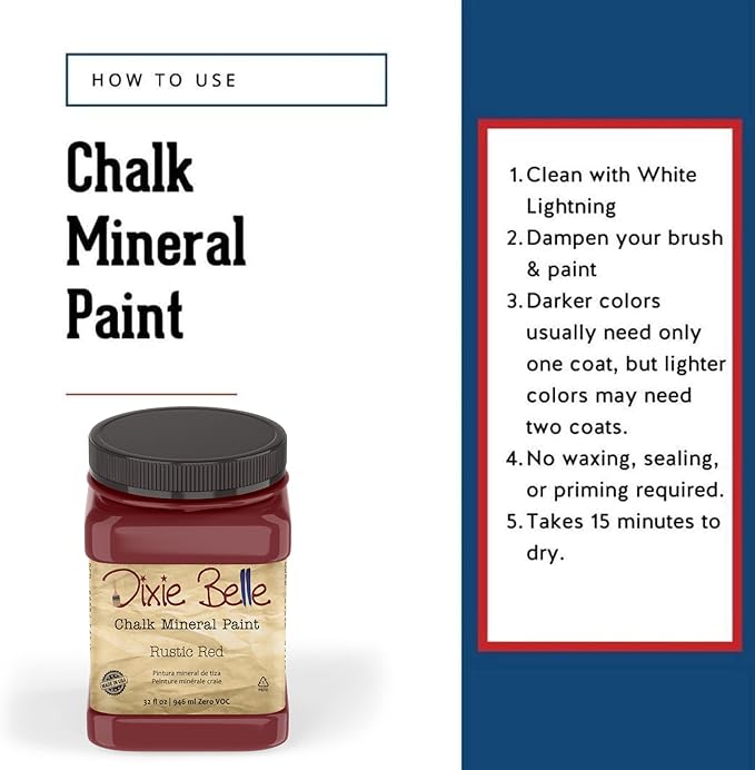 Dixie Belle Paint Company Chalk Finish Furniture Paint - Rustic Red (32oz) - Matte Brick Red Chic Chalk Mineral DIY Furniture Paint