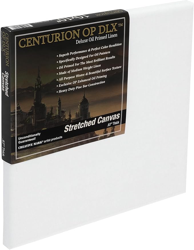 Centurion Deluxe Professional Oil Primed Linen Stretched Canvas, 11oz Linen, 6x6 - Box of 6, 0.67" Deep Canvases, Kiln-Dried Stretchers, Back Stapled, Premium Medium Weight Canvas for Oil Paintings