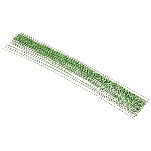 PATIKIL 24 Gauge 16" Floral Stem Wire, 100 Pcs Paper Wrapped Iron Artificial Flower Stem Accessories for DIY Bouquet Stem and Craft Decoration, Light Green