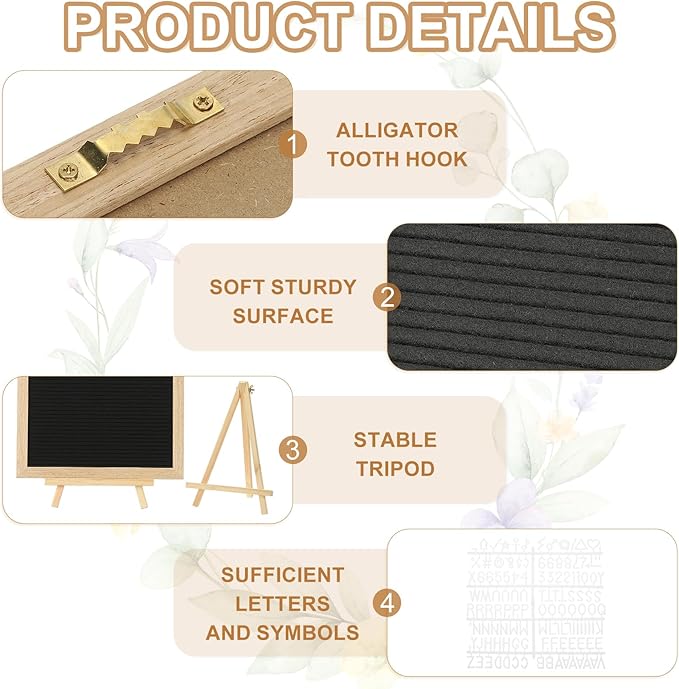 PATIKIL Felt Letter Board, 12x16Inches Black Wooden Changeable Message Board with Storage Bag Stand for Kitchen Menu Farmhouse Decor Notes, White Letter