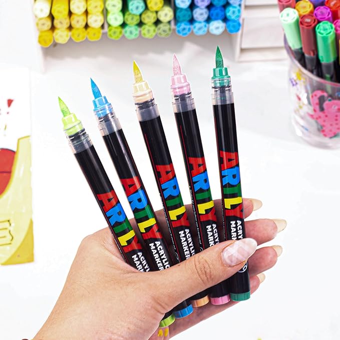 Acrylic Paint Markers, Acrylic Paint Pens, Fabric Markers for Textile, Rock, Glass, Wood, Paper, Ceramic, Canvas DIY Art Supplies Kit for Kids and Adults (12)