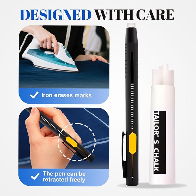 Heat Erasable Fabric Markers for Sewing, Quilting & Embroidery & DIY Crafts - Washable, Refillable DIY Chalk Pens for Cotton & Knitted Fabrics, Sewing Supplies (1 Pen + 20 Refills)