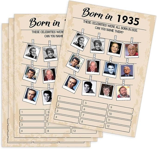 QUPT 1930s-themed Birthday Party Game Cards, Pack of 31 Cards for Adults, 5x7 Inches, Unisex, No Batteries Required