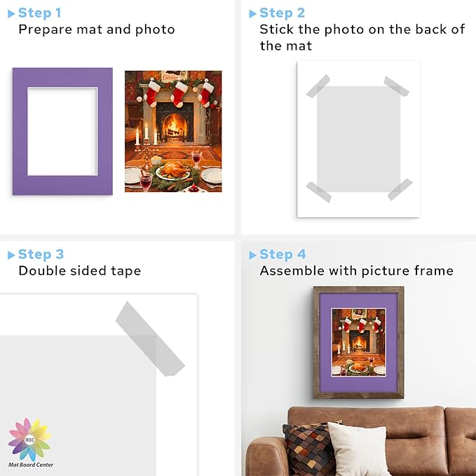 Mat Board Center, 11X14 Mix Color Mats for 8X10 Pictures - Acid Free, 4-Ply Thickness, White Core, Bevel Cut - for Artworks, Photos, Framing - Pack of 12