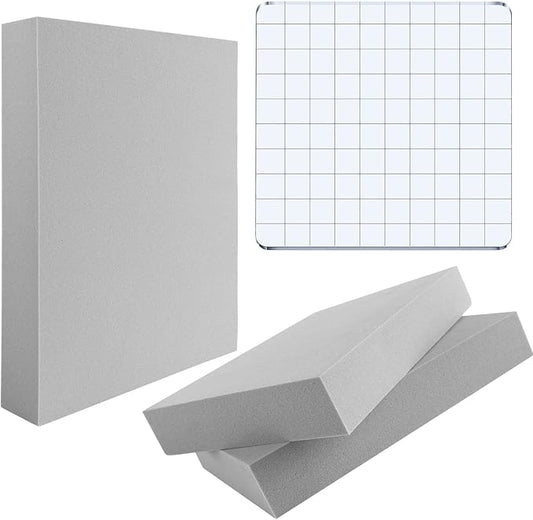 3 Pcs/Set 2Pcs Large Stamping Foam Grey Moldable Foam with 1 Pcs Acrylic Stamp Block Stamps Plastic Pad Cut and Dry Foam Stamping Foam Block for Sculpture, Modeling, DIY Arts and Handicrafts Projects
