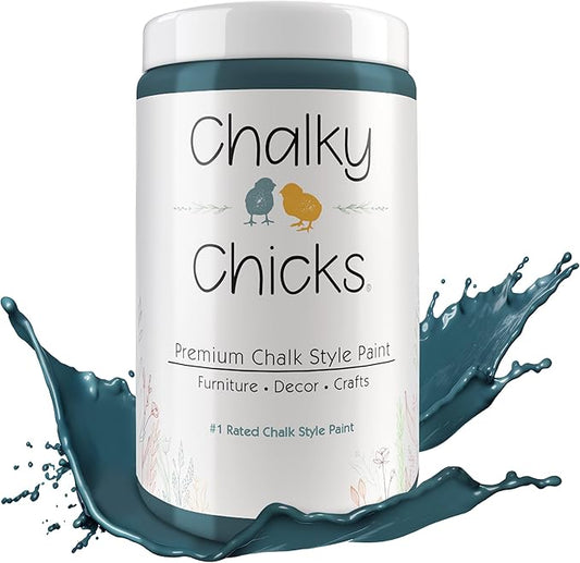 Chalky Chicks All-in-One Chalk Paint for Furniture or Cabinet - 32 Fl Oz - Matte Finish Jaded (Jade) for Metal, Wood Furniture Paint - No Sanding All-in-One for Home Decor & Crafts, USA Made