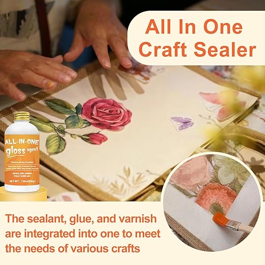Crafts Sealer Gloss Finish, 200ml All Purpose Craft Glue, Varnish, and Finish, All in One Craft Glue for Wood, Paper, Acrylic Paints, Ceramics, Fabrics, Clay (Gloss)