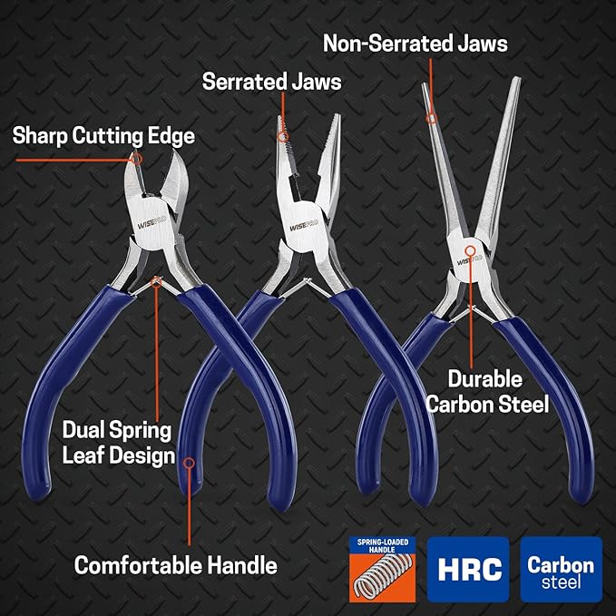 3 PCS Mini Pliers Set, Jewelry Pliers Kit with Needle Nose, Diagonal and Long Nose, Small Plier Tool for Jewelry Making, DIY Crafts, Beading and Electronic Repair