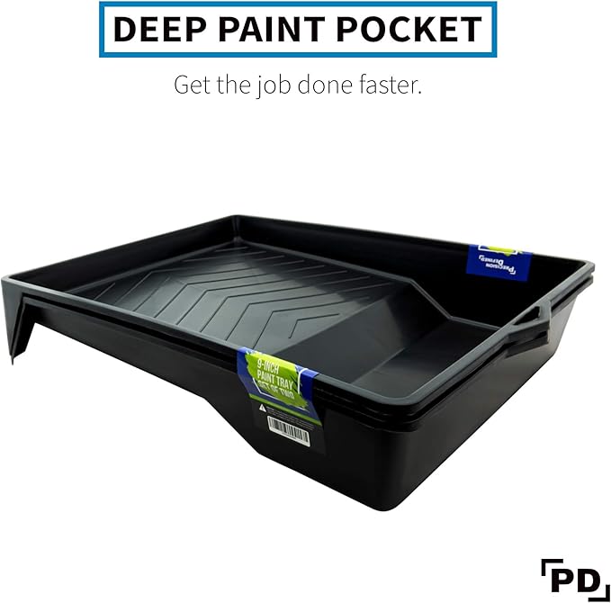 Precision Defined Paint Trays 9-Inch, Paint Roller Trays Set 2-Pack, Plastic Paint Pan for 9-Inch Roller Brushes, Painting Tray for Painting with Deep Paint Pocket, Disposable Paint Tray