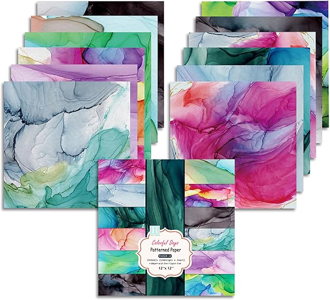 YASMEN Scrapbook Paper Pad 12x12, Marble Patterned Cardstock Paper Pads, Single-Sided Decopodge Paper, DIY Decorative Craft Paper, Scrapbooking Junk Journal Gift Card Making Supplies - 24Sheet