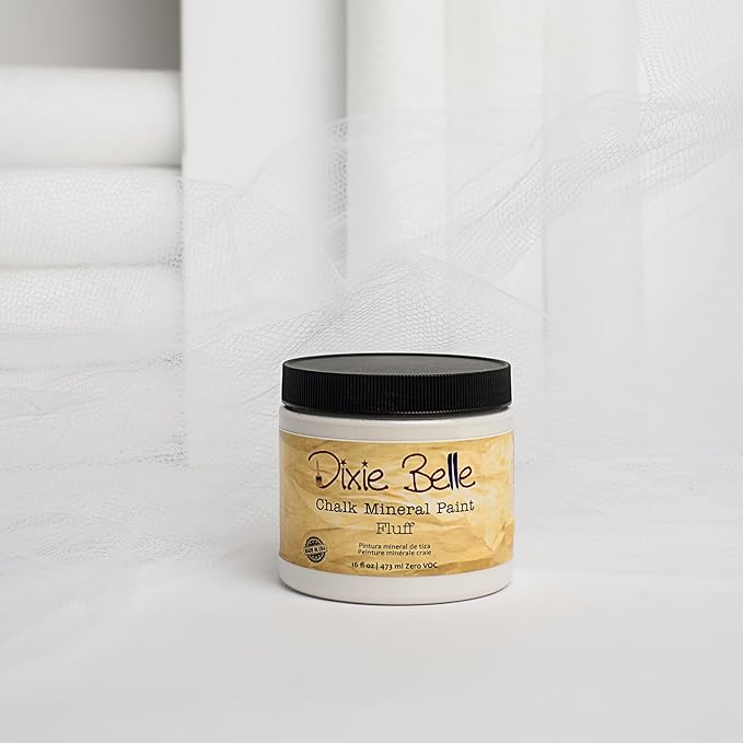 Dixie Belle Paint Company Chalk Finish Furniture Paint - Fluff (32oz) - Matte Soft White Chic Chalk Mineral DIY Furniture Paint