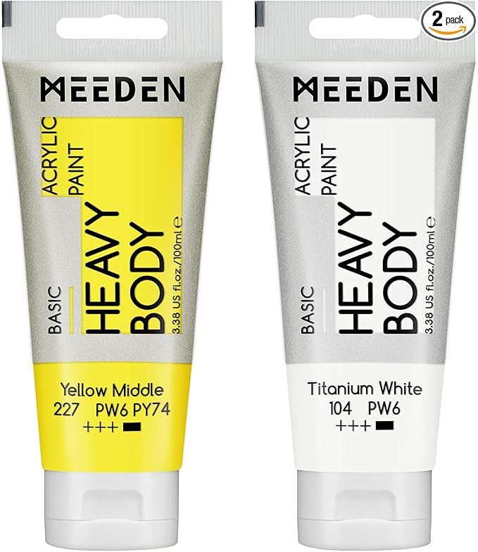 MEEDEN Acrylic Paint Yellow Middle: 100ml/3.38oz Heavy Body Acrylic Paint Tube Bundled with Additional Titanium White Color for Art Craft Painting