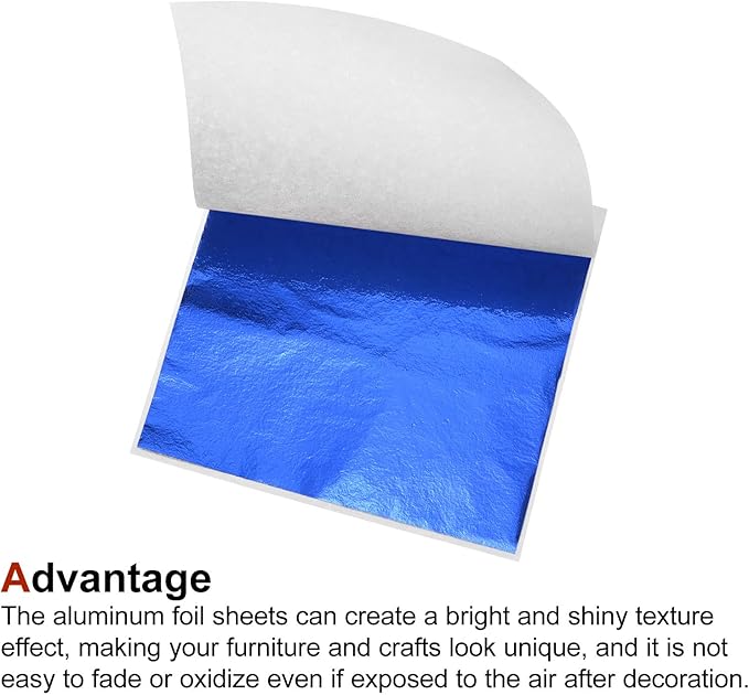MECCANIXITY Gold Leaf Foil Sheet, Blue Leaf Papers, 3.3 x 3.1inch for Art Decoration, Sculptures, Painting, Pack of 100