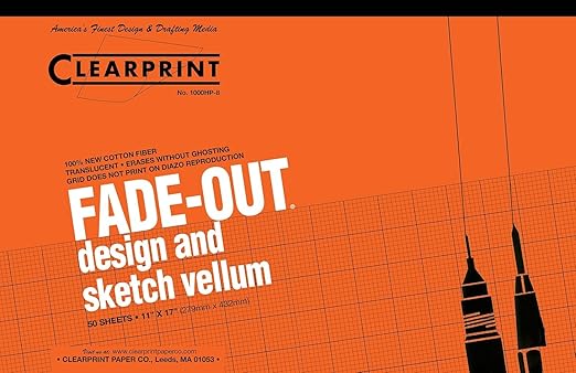 Clearprint 11" x 17" 1000H Design Vellum Pad with Printed Fade-Out 8x8 Grid, 16 lb., 100% Cotton, 50 Sheets, 1 Each
