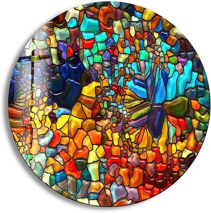 My Photostation.com 20''(50cm) Diameter Red Mosaic Round Glass Wall Art Tempered Glass Printing Wall Decor Large Wall Art Wall Hangings