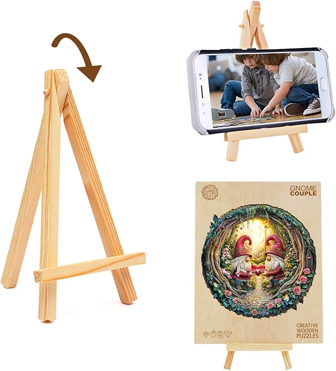 KAAYEE Wooden Puzzles for Adults, 3D Visual Effect Gnome Couple Wooden Jigsaw Puzzle Unique Shape Wood Puzzle Adult, 3D Effect Flat Puzzle Birthday Family Games (L-13.4 * 13.3in-300pcs)