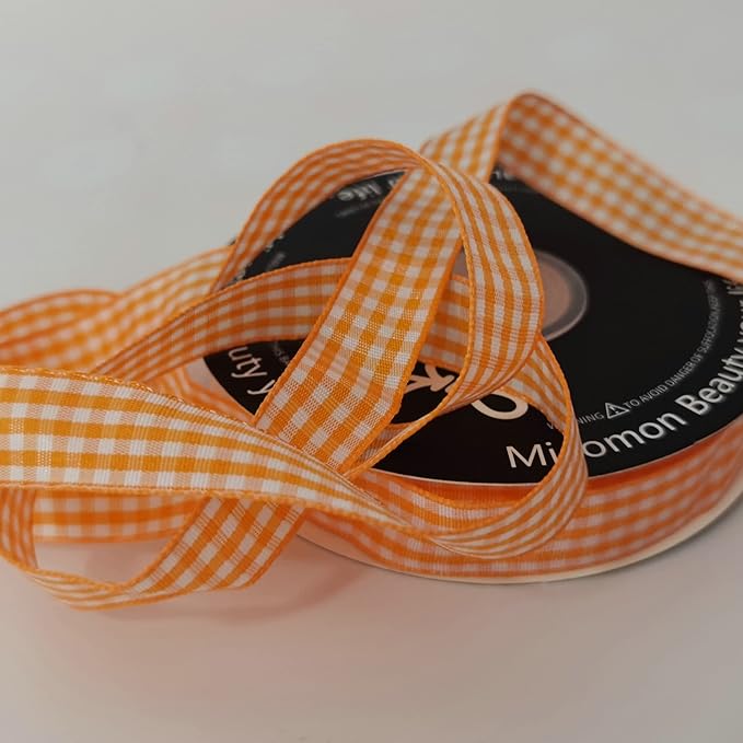 Orange Gingham Plaid Checked Ribbon 25 Yards Each Roll 100% Polyester (5/8",Orange)