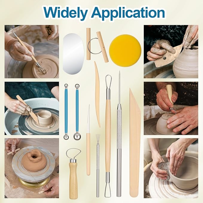 Amrules Clay Tools Kit, 12 PCS Pottery Tools, Practical Polymer Sculpting Tool Kit, Air Dry Clay Tool Set Suitable for Adults, Pottery Craft, Dotting, Drawing, Modeling, Shaping