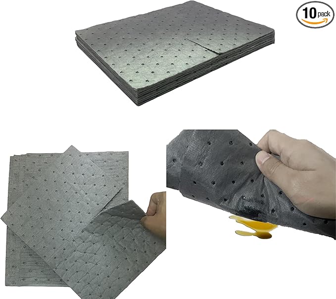 Oil Absorbent Pads | 13"x9.8" Garage Mats | Drip & Spill Universal Pads for Automotive - Absorbing Oil, Liquids, Antifreeze, Brake Fluid, Grease, Coolant | Concrete & Metal Protection,10-Pack
