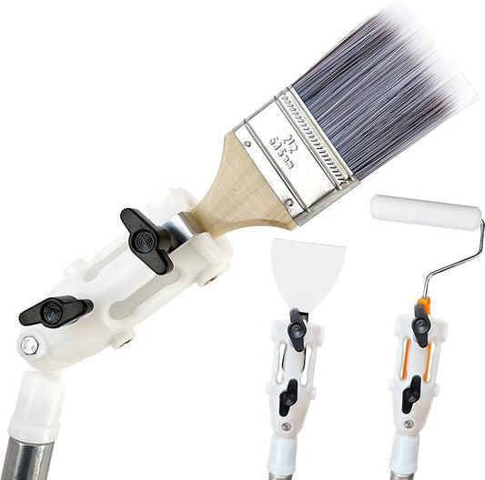 Multi Angle Paint Brush Extender V2, Long Handle Paint Brush, Extension Pole Attachments for Paint Roller, Paint Edger Tool for High Ceilings, Corner Painting Tool for Paint Extension Pole (White)