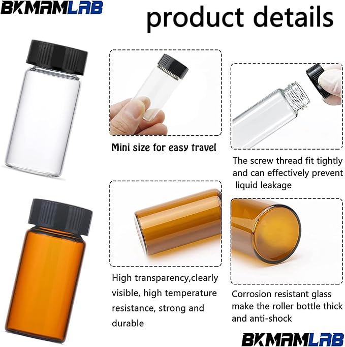 30ml Amber Small Glass Vials 30pcs with Screw Caps(30pcs)