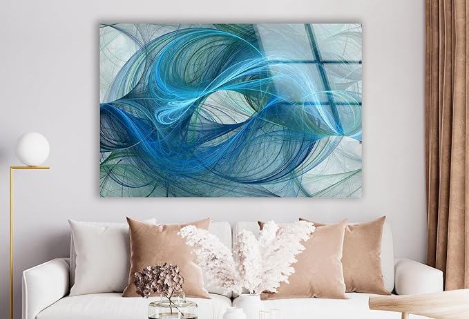 My Photostation.com 35.5Wx30H'' Blue Energy Abstract Wall Art – Fluid Motion Glass PrintTempered Glass Printing Wall Decor Large Wall Art Wall Hangings