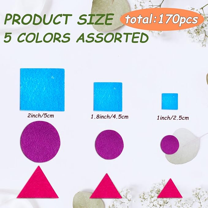 Jtnohx Geometric Stickers, Felt Stickers for Kids, Felt Geometric for Crafts, Craft Supplies for Scrapbooking 170pcs 1" to 2" Size