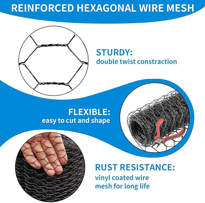 36'' x 150' Black Chicken Wire Mesh Fence, 20 Gauge Galvanized Poultry Netting and 1 inch Garden Mesh Fence Roll, Chicken Wire for Floral Arrangements/Crafts/Farm/Livestock/Pet Protection