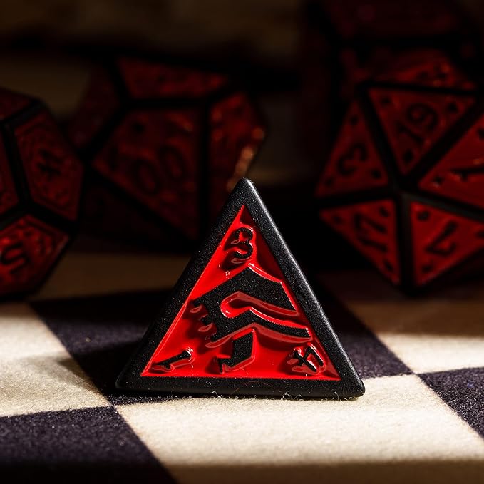 7-Die DND Dice Set New Pattern Polyhedral Dice Set with Leather Bag D&D Die for RPG Table Games(Black Red)