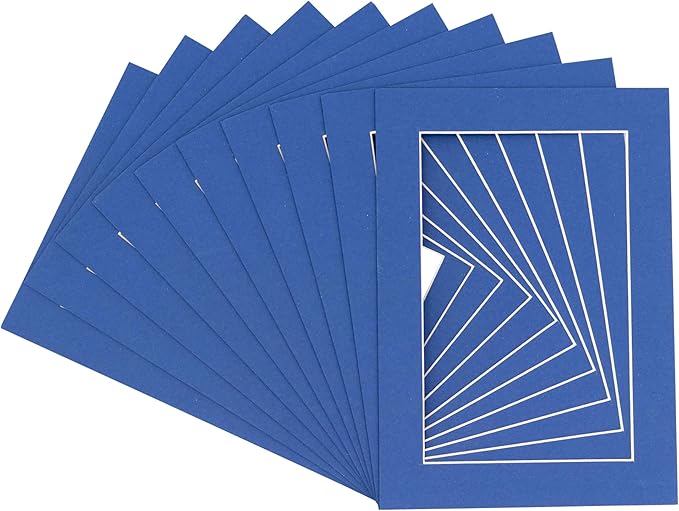 Pack of 25 Acid Free 8x10 Mats Bevel Cut for 5x8 Photos - Bottle Blue Precut Matboards With Backing Boards and Clear Photo Mat Bags For Pictures, Photos, Framing - 4-ply Thickness