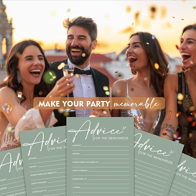 Bridal Shower Games Cards, Advice for The Newlyweds, Bridal Shower Games 25 Guests, Engagement Party Wedding Games for Guests, Minimalist Green Wedding Party Supplies - C01, Blue