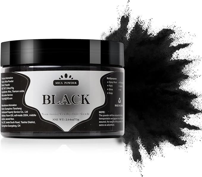 Mica Powder - 75g Mica Powder for Epoxy Resin - Metallic Color Pigment for Resin, Soap, Bath Bombs, Eye Shadow, Nails, DIY Crafting Projects etc. (Black)